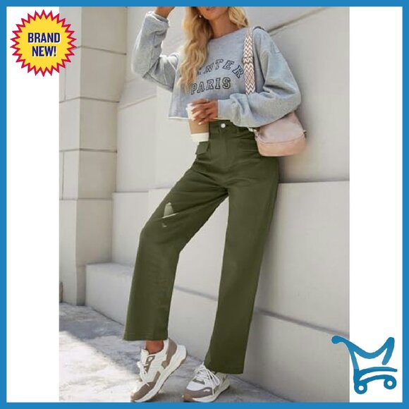 High Waisted Wide Leg Cargo Pants Elastic Denim Hiking Joggers - Picture 6 of 7